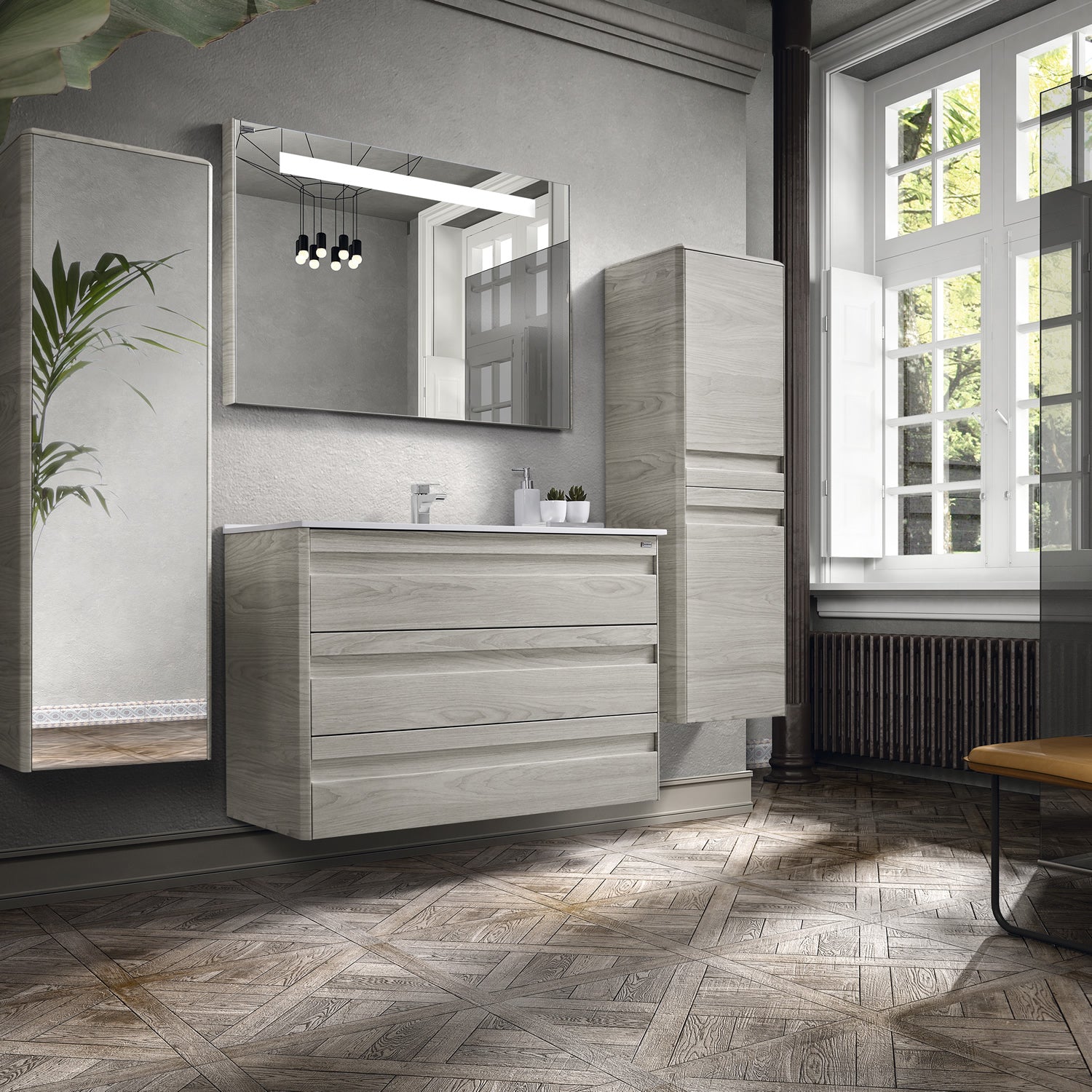 32" Single Vanity, Floor Mount, 3 Drawers with Soft Close, Cloud, Serie Barcelona by VALENZUELA