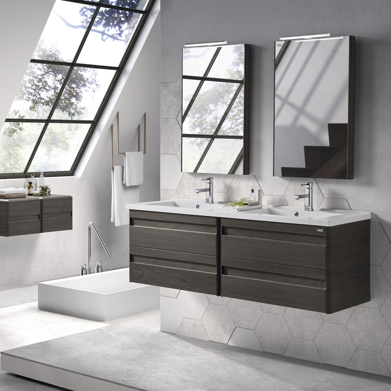 48" Single Vanity, Wall Mount, 2 Drawers with Soft Close, Cloud, Serie Barcelona by VALENZUELA