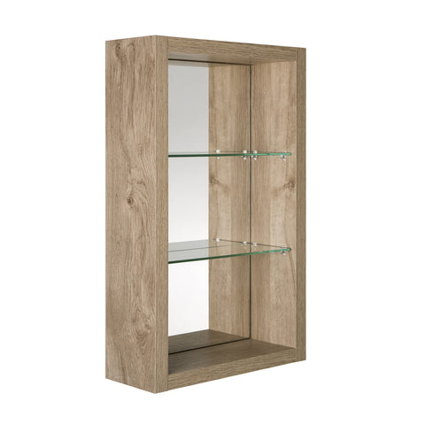Gabinete lateral abierto de 16" con estantes y espejo, montaje en pared, roble, Serie Tino de VALENZUELA