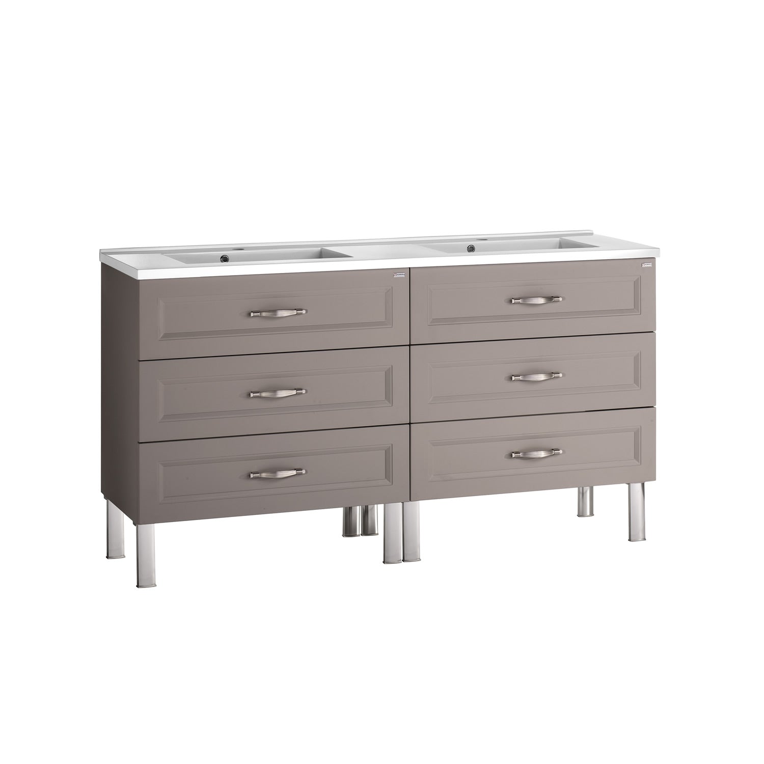 48" Double Vanity, Floor Mount, 6 Drawers with Soft Close, Mink, Serie Class by VALENZUELA