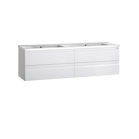 48" Double Vanity, Wall Mount, 4 Drawers with Soft Close, White, Serie Solco by VALENZUELA