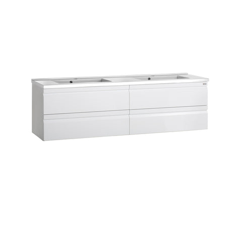 Tocador Doble 56", Montaje a Pared, 4 Cajones con Cierre Suave, Blanco, Serie Solco by VALENZUELA