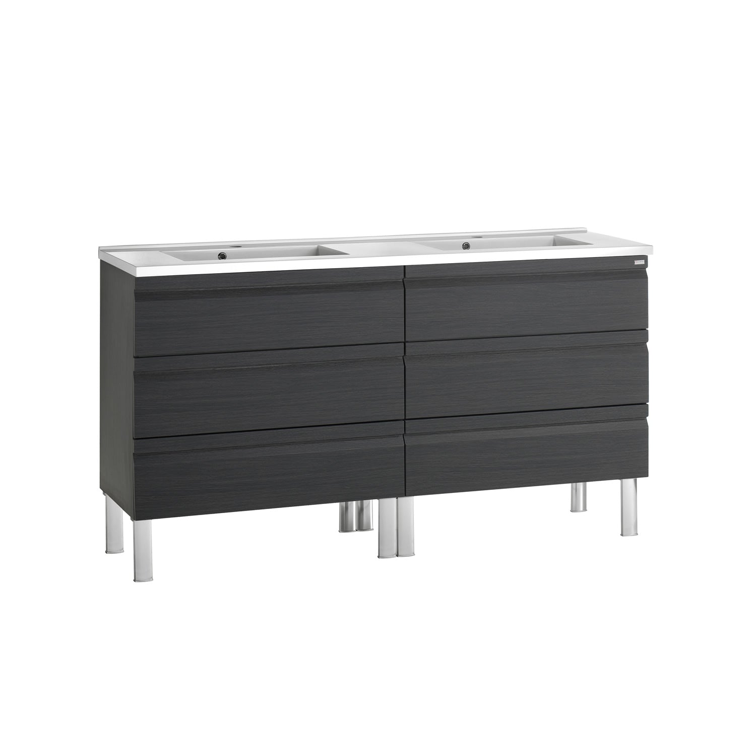 48" Double Vanity, Floor Mount, 6 Drawers with Soft Close, Grey, Serie Solco by VALENZUELA