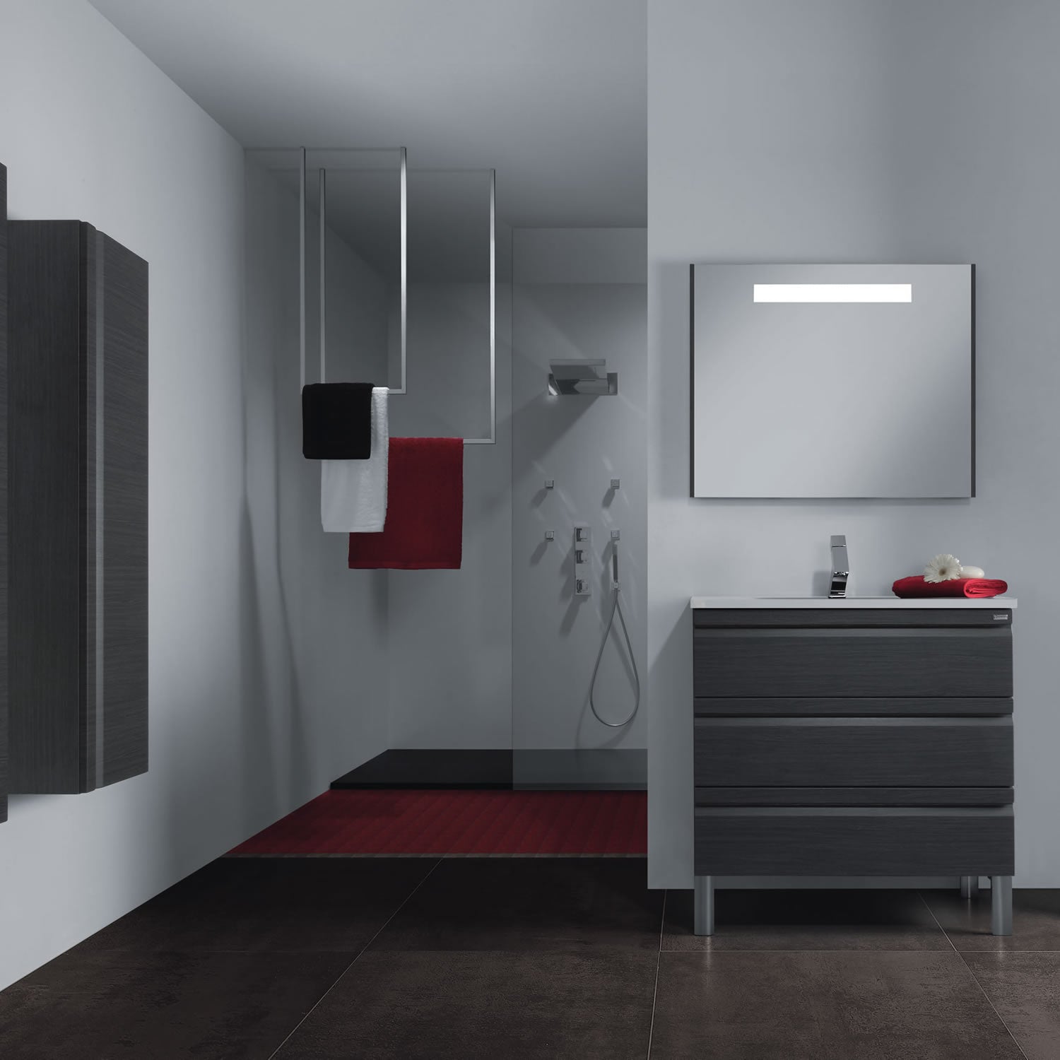 40" Single Vanity, Floor Mount, 3 Drawers with Soft Close, Grey, Serie Solco by VALENZUELA