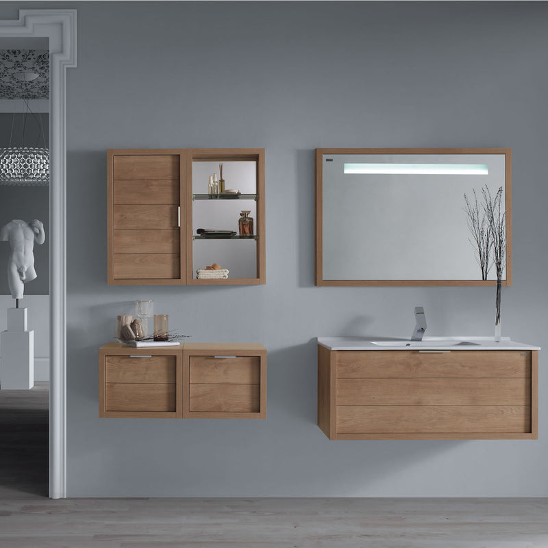 28" Single Vanity, Wall Mount, Drawer with Soft Close, Oak, Serie Tino by VALENZUELA