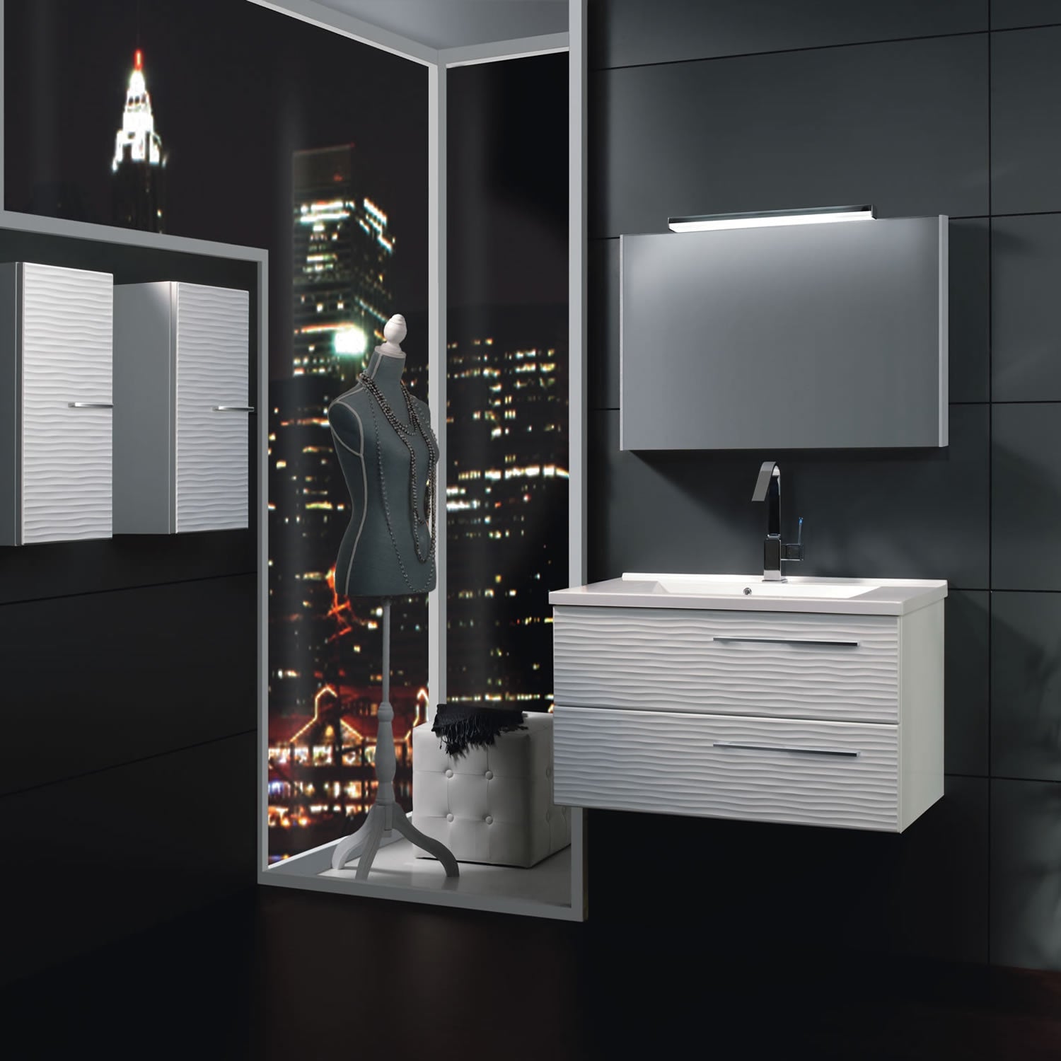 24" Single Vanity, Wall Mount, 2 Drawers with Soft Close, Grey, Serie Dune by VALENZUELA