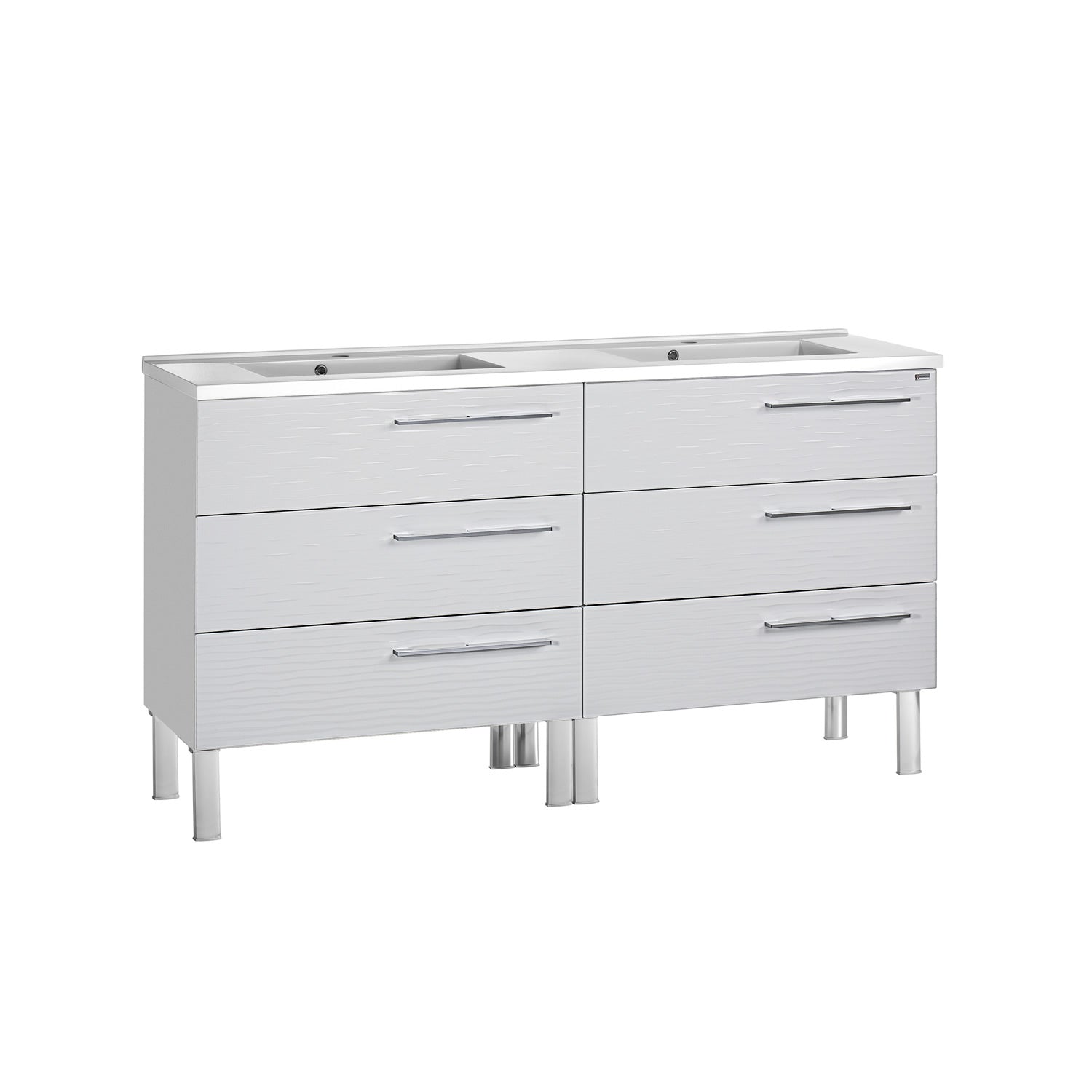 56" Double Vanity, Floor Mount, 6 Drawers with Soft Close, White, Serie Dune by VALENZUELA