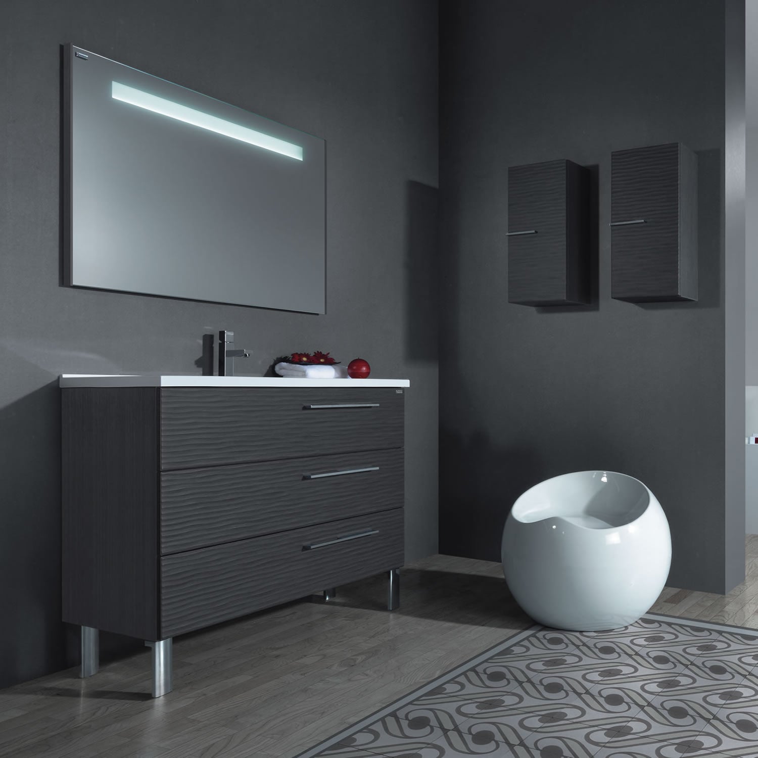 Single Vanity, Floor Mount, 3 Drawers with Soft Close, Serie Dune by VALENZUELA