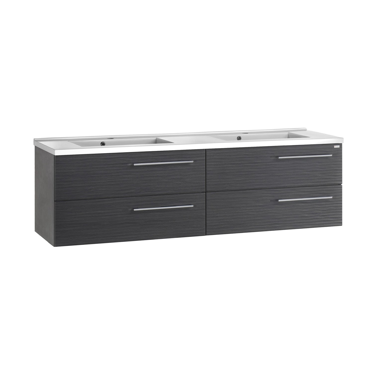 48" Double Vanity, Wall Mount, 4 Drawers with Soft Close, Grey, Serie Dune by VALENZUELA