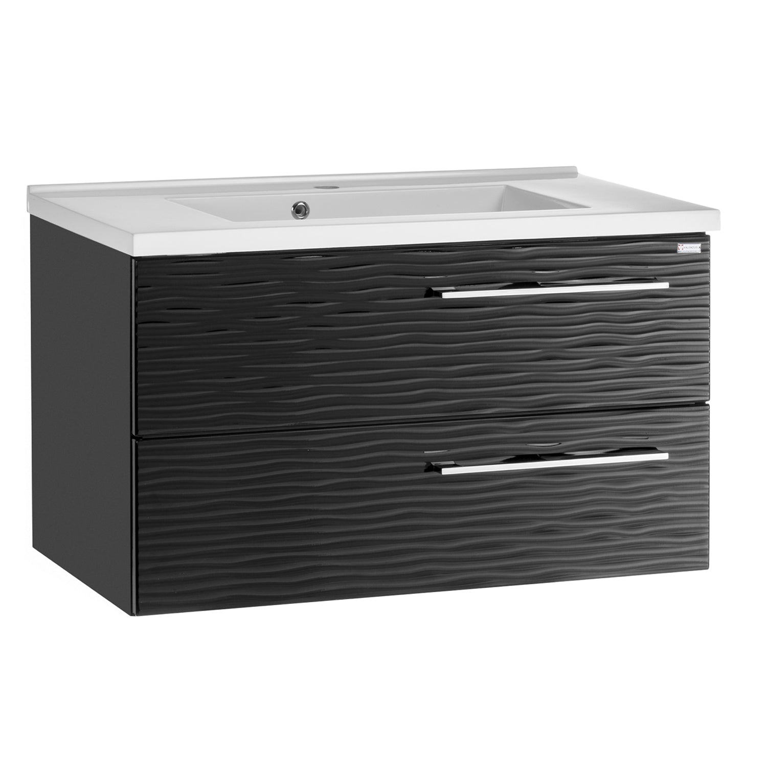 28" Single Vanity, Wall Mount, 2 Drawers with Soft Close, Black Glossy, Serie Dune by VALENZUELA