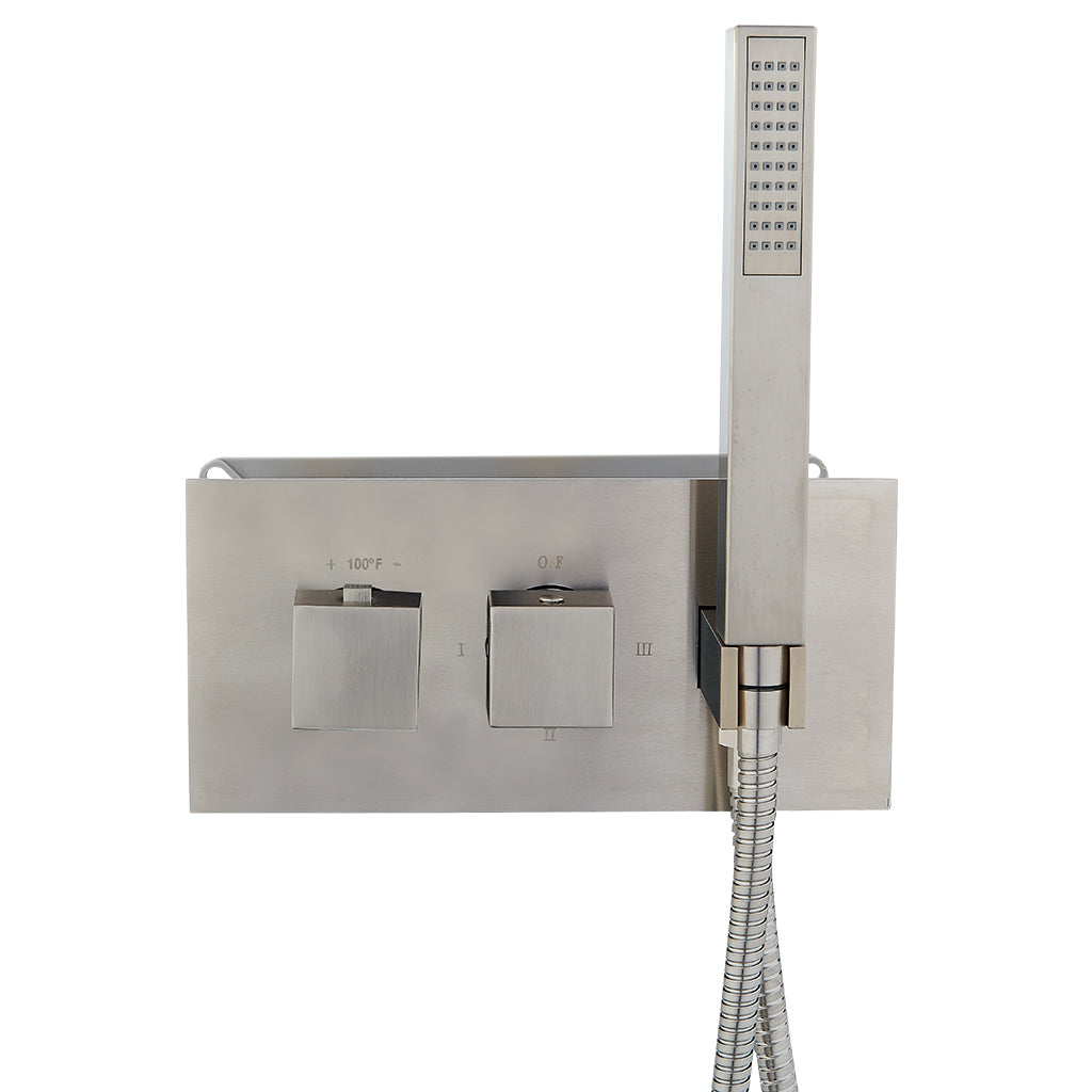 DAX Square Concealed Valve Thermostatic Mixer with 2/3 Function Diverter. Brushed Nickel Finish (DAX-1004-SQ-BN)
