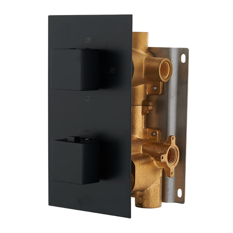 Válvula oculta cuadrada DAX. Mezclador termostático con inversor de 2/3 funciones. Acabado negro mate (DAX-1054-SQ-BL)