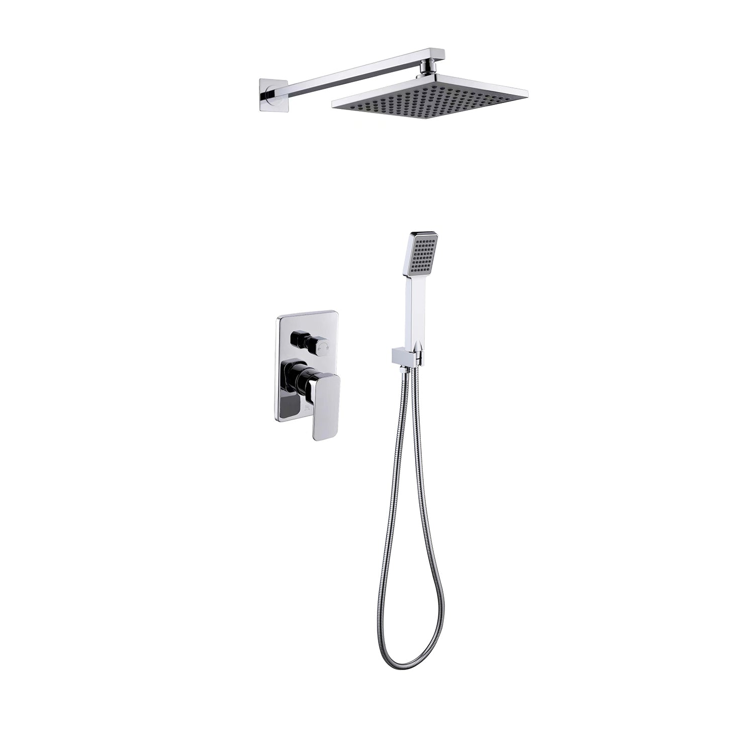 DAX Bathroom Rain Mixer Shower, Square Rainfall Shower Head System with Shower Trim and Hand Shower, Wall Mount, Brushed Nickel Finish (DAX-6813B-BN)