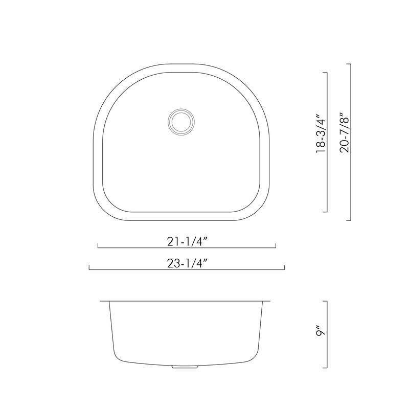DAX Single Bowl Undermount Kitchen Sink, 18 Gauge Stainless Steel, Brushed Finish , 23-1/4 x 20-7/8 x 9 Inches (DAX-2321)
