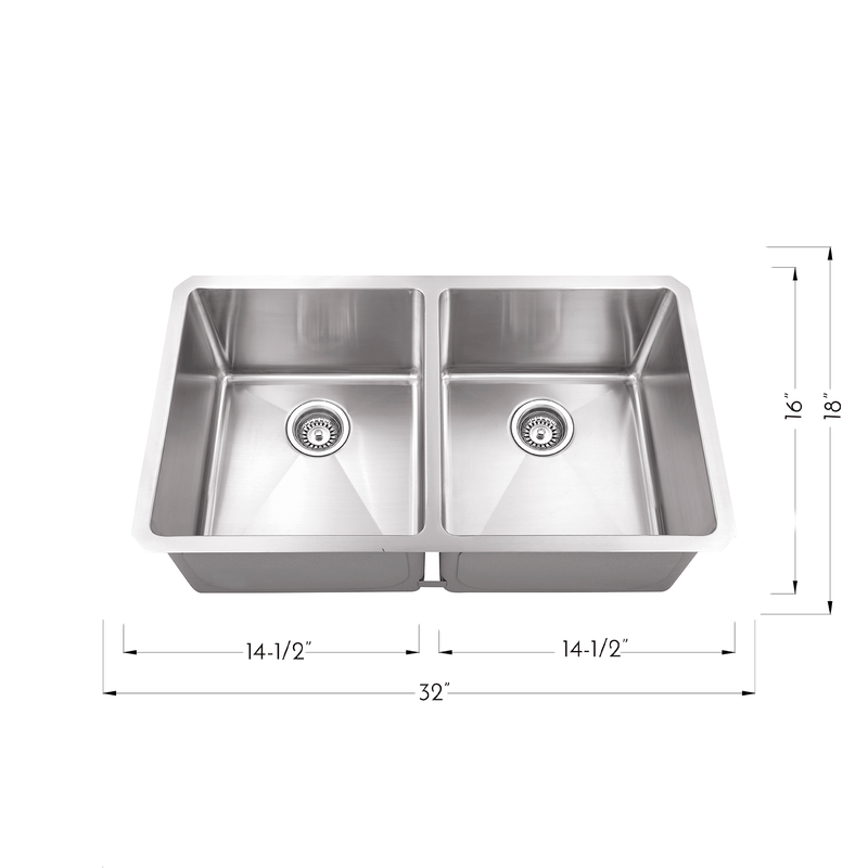 DAX Double bowl Undermount kitchen sink. R10. 32" x 18" (DAX-T3218-R10)