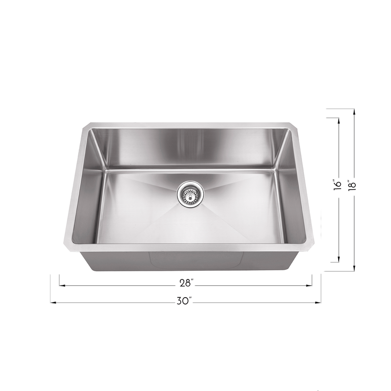 DAX Single bowl Undermount kitchen sink. R10. 30" x 18" (DAX-T3018-R10)