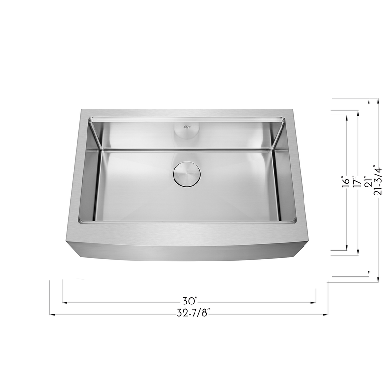 DAX Workstation Farmhouse Single Bowl Kitchen Sink - Handmade - Stainless Steel 304 -16 Gauge - Accessories Included (DAX-WS3321-R10)